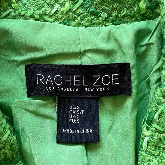 Rachel Zoe Womens Green Tweed Blazer Jacket Size S Boucle Textured Cropped Lined - Picture 6 of 11